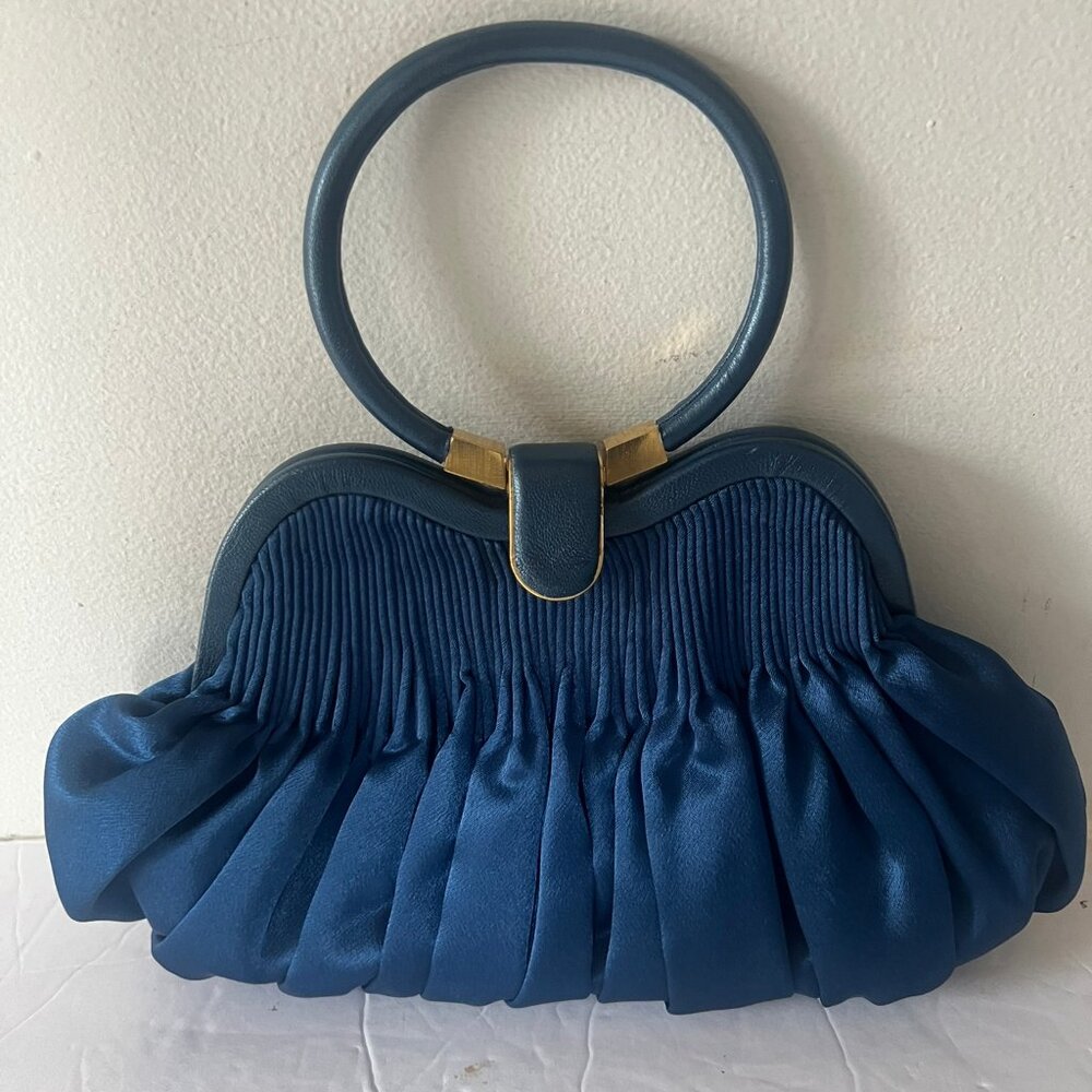 ISABELLA FIORE PLEATED SILK EVENING CLUTCH BAG